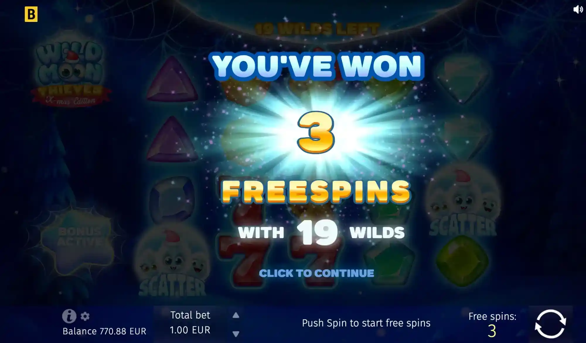 Ты выиграл 3 freespin